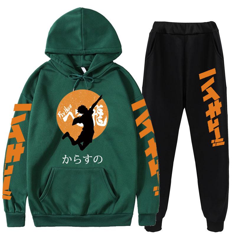 Volleyball Boy Hoodies Pants Sets Anime Suit Sweatshirt Streetwear Men Women Pullover Suit Tracksuit Sportwear Spring Autumn