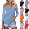 Сплошные топы с открытыми плечами для женщин, рубашки с рукавами 3/4, V-образный вырез, деловые повседневные модные летние топы, блузка