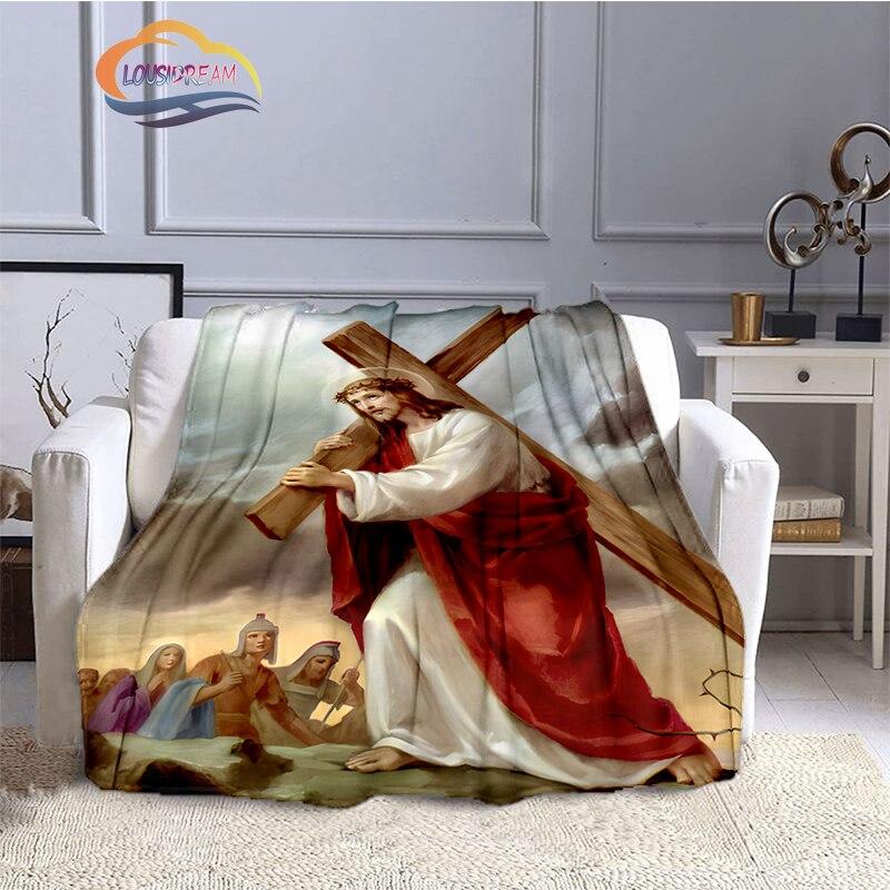Одеяло с изображением Иисуса Христа, фланелевое теплое мягкое плюшевое одеяло для дивана-кровати, одеяло из серии «Дева Мария и Иисус», религиозное верование