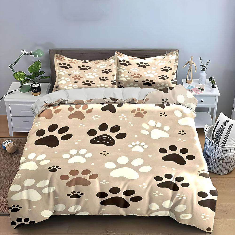 Paw Print Beige Bedding Set Bedding Duvet Cover Set Duvet Cover Pillowcases (1 * Duvet Cover 2 * Pillowcases, without duvet insert)