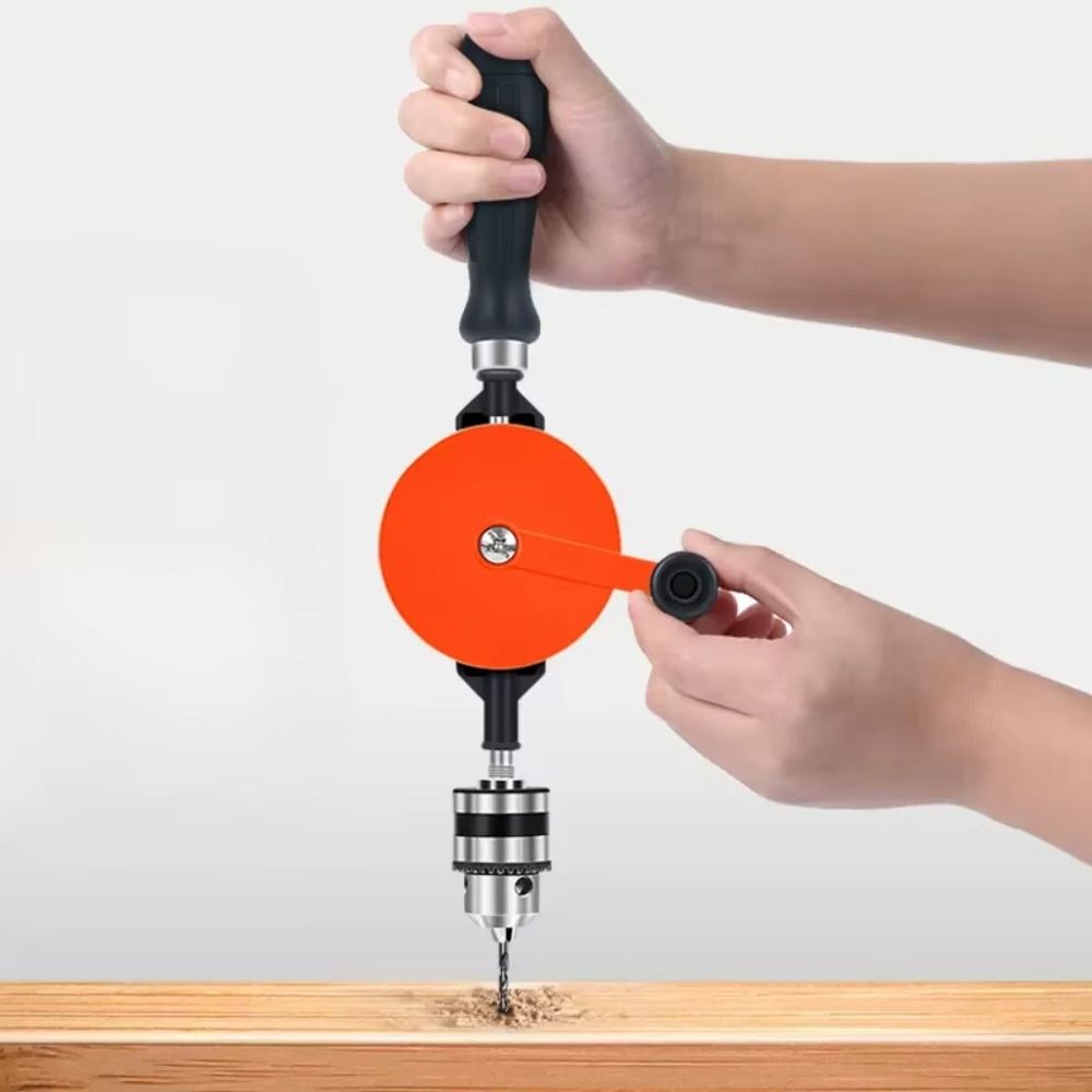 Double Pinions Hand Drill 1/4 Inch Clamping Range Hand Crank Drill 3/8 Inch Portable Design Manual Drill Wood Drilling