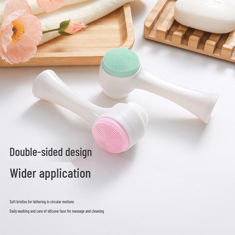 Ручная 3D силиконовая двусторонняя щетка для очищения и массажа лица с мягкой щетиной