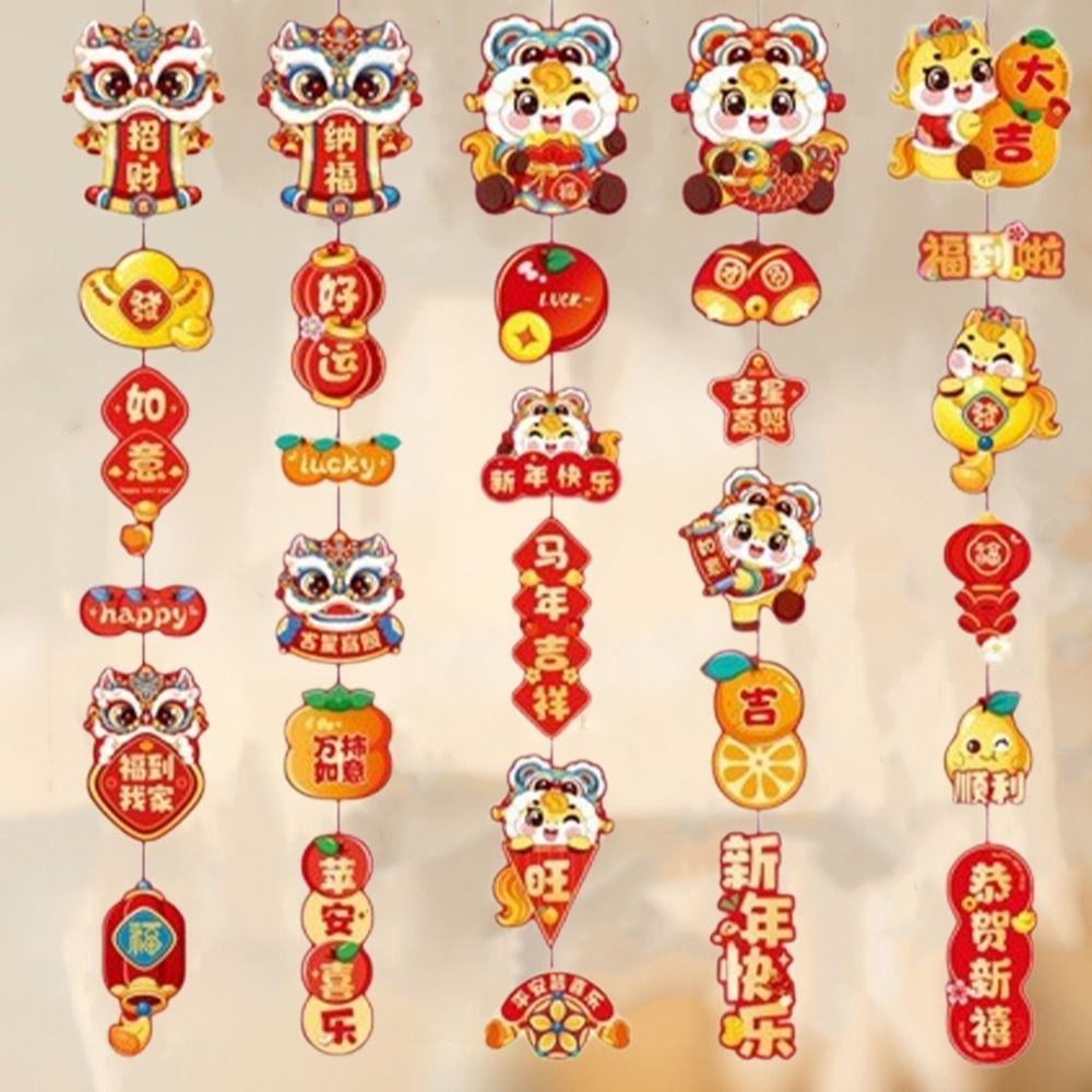 2pcs Cartoon Chinese New Year Pendants Blessing Handmade 2026 Horse Year Couplet Traditional Paper Fu Character Pendant