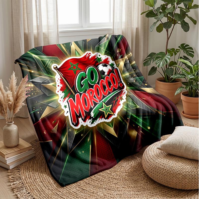 Morocco Football Printed Flannel Blanket Skin Friendly Warm Decorative Throw for Indoor Couch Bed Daily Use