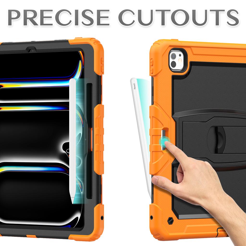 For iPad Pro 13 (2024) Kickstand Case PC+Silicone Tablet Cover with Pen Slot/Shoulder Strap