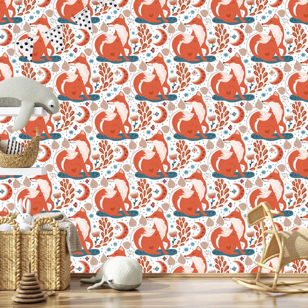 Forest Animals and Nature Wallpaper White, Peach and Cream 50x1000