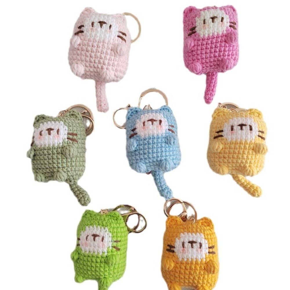 Handmaking Crochet Cat Keyrings Cookie Cat Kitten Pendant Knitting Keychain Bag Pendant