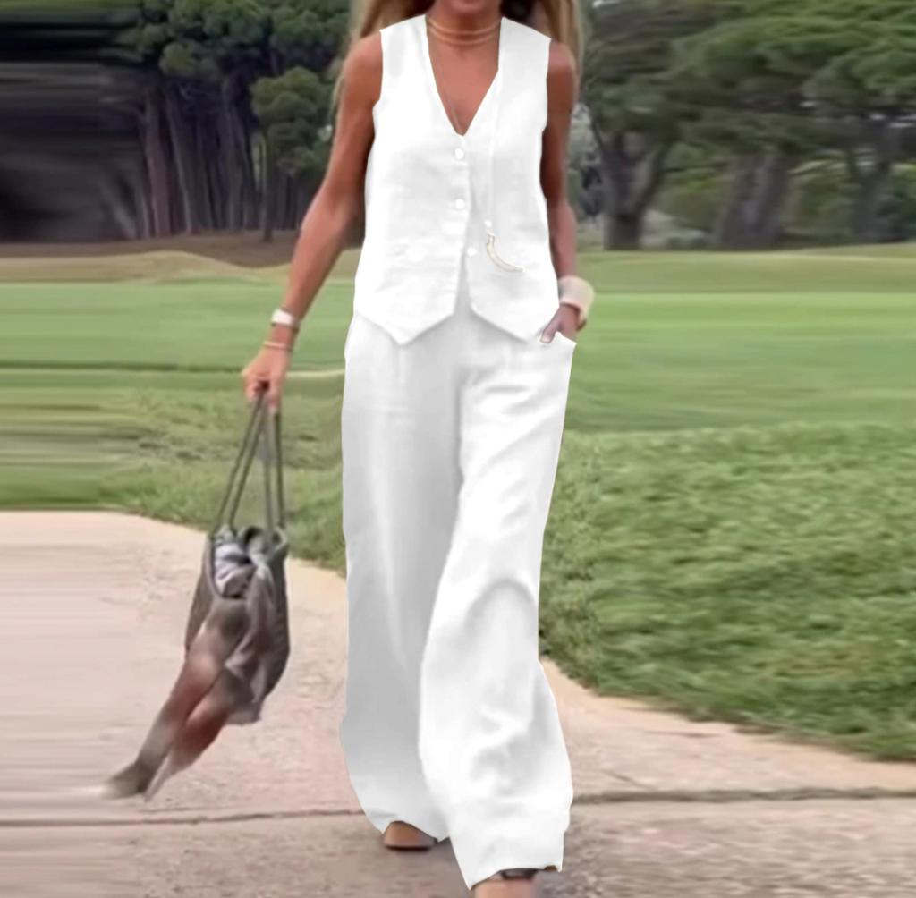 Повседневная повседневная одежда, женский жилет без рукавов и брюки, комплект из двух предметов