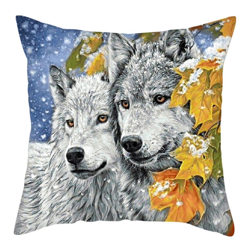 45x45cm Polyester Wildlife Print Cushion Cover Wolf King Photo Pillow Cover Home Sofa Decoration Pillowcase