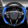 AJW1 Suede Cow Leather Car Steering Wheel Cover Anti-slip 38cm For Ford Focus 2 3 4 MK1 MK2 MK3 MK4 Auto Interior Accessories