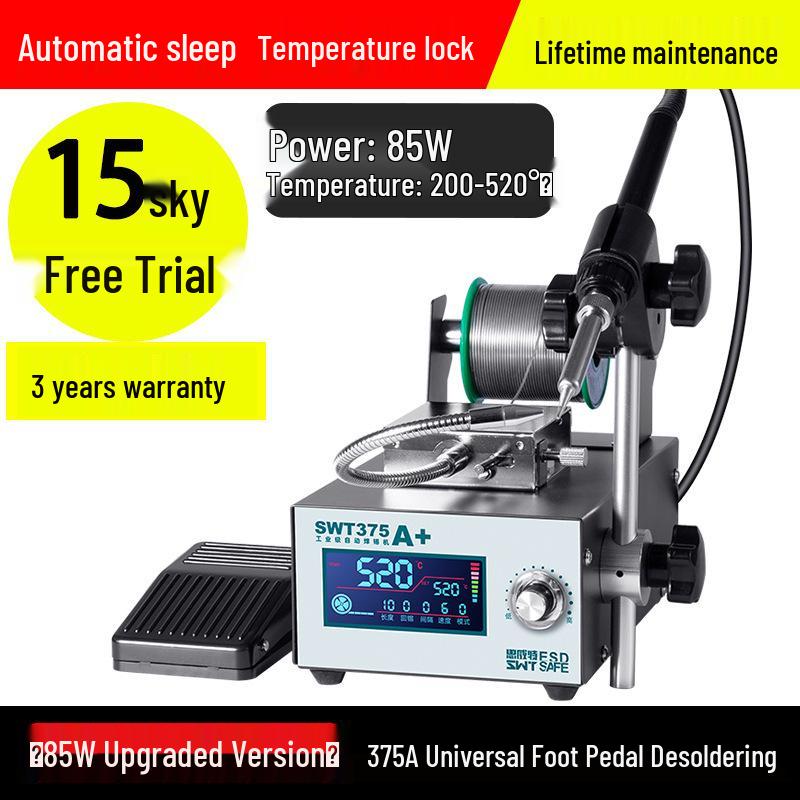 Industrial Grade Automatic Soldering Machine SWT375 with Foot Pedal, High Power Electric Iron, Hand Press Solder Dispensing.