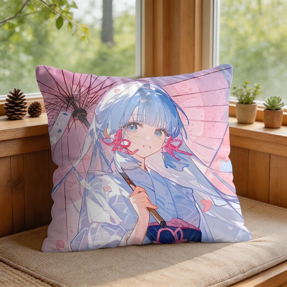 Kamizato Ayaka Genshin Impact Cushion Cover Square Short Plush Pillow Case Living Room Sofa Home Decor Funda X
