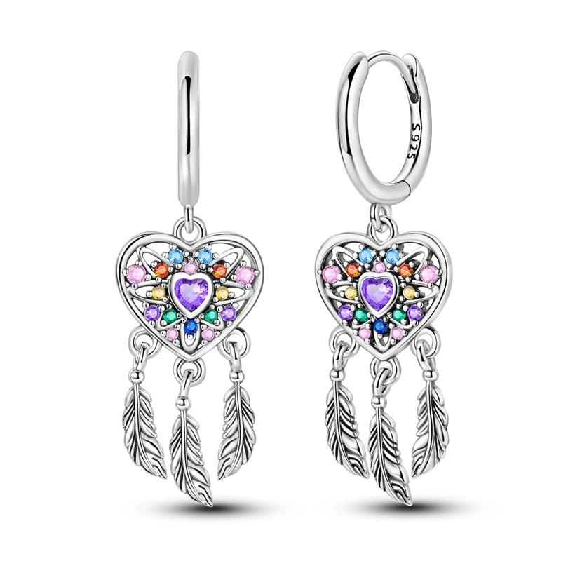 Серьги из стерлингового серебра 925 пробы, фиолетовая серия, перо, бабочка, ловец снов, светлячок, циркон, для женщин, роскошные украшения, свадебный подарок