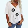 Women Fashion Loose Tee Shirt Casual V Neck Summer Top Feather Print Short Sleeve T-shirt