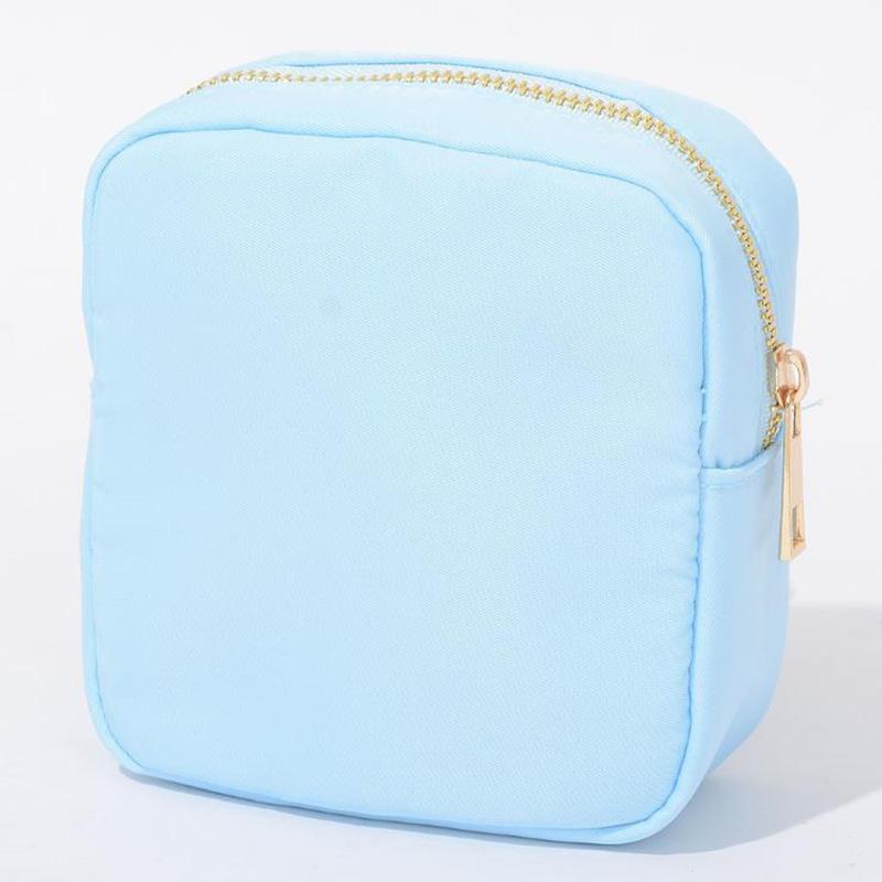 Low MOQ Stock Nylon Women Lady Custom Embroidery Chenille Patches Custom Travel Makeup Pouch Small Cosmetic Bag