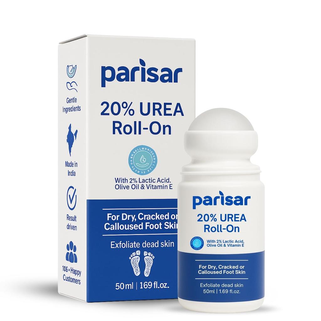 Parisar Дезодорант-ролик для ног - Дезодорант-ролик для ног с 20% мочевины для сухих и потрескавшихся ног с 2% молочной кислоты, оливковым маслом и витамином E | Крем для восстановления потрескавшихся пяток | Пятка Реп