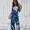 Лето 2023, сексуальные широкие брюки с растительным принтом, синие повседневные тонкие комбинезоны, модные шифоновые брюки со средней талией, Pantalon Femme 24777