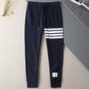 High-Quality Yarn-Dyed Four-Stripe All-Cotton Sweatpants, Unisex Casual Sports Series with Cuffed Long Pants