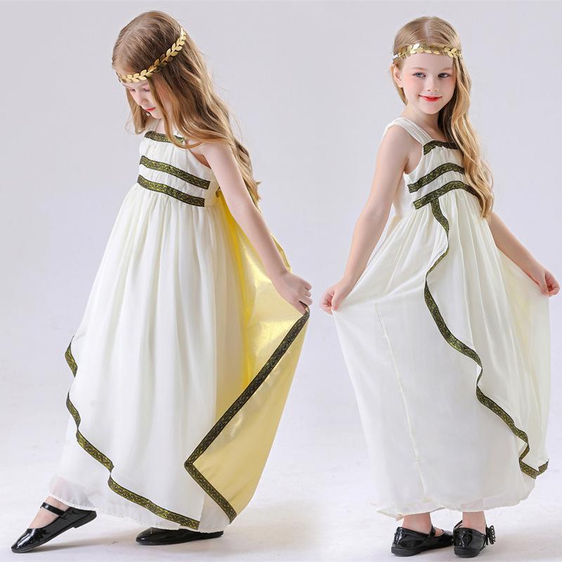 Cosplay Halloween costume for children Cleopatra gold girl dress princess dress ancient Roman Greek performance costume