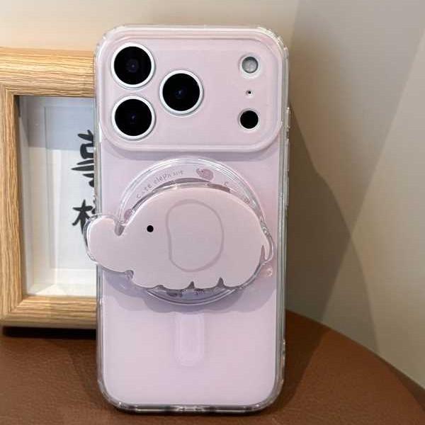 Purple Baby Elephant Magnetic Belt Holder for iPhone Transparent Cute Case Soft Phone Case