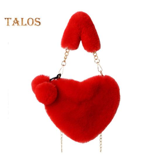 Женская сумка через плечо, однотонная, с пушистым искусственным мехом, в форме сердца, с застежкой-молнией на полой цепочке, женская зимняя сумка для путешествий, поездок на работу, свиданий