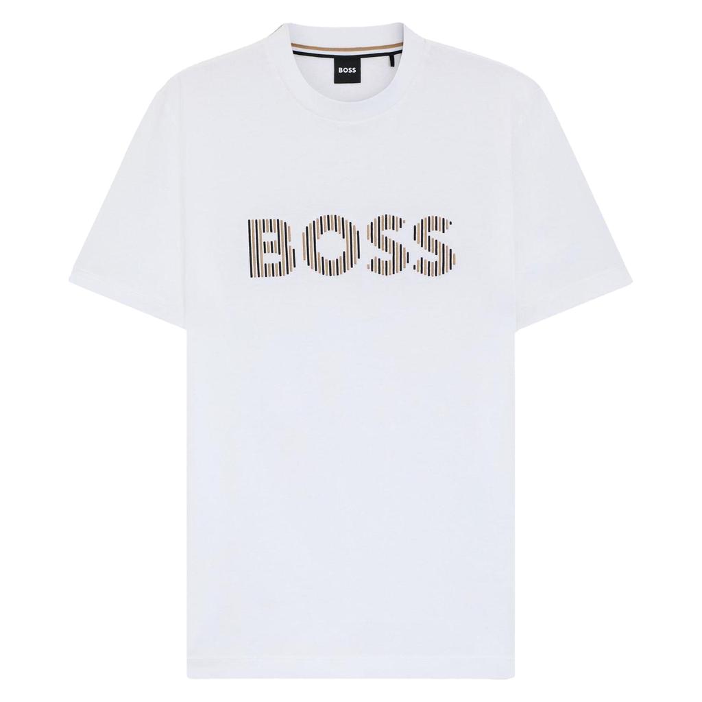Boss Mens Stripe Cotton Logo T-Shirt