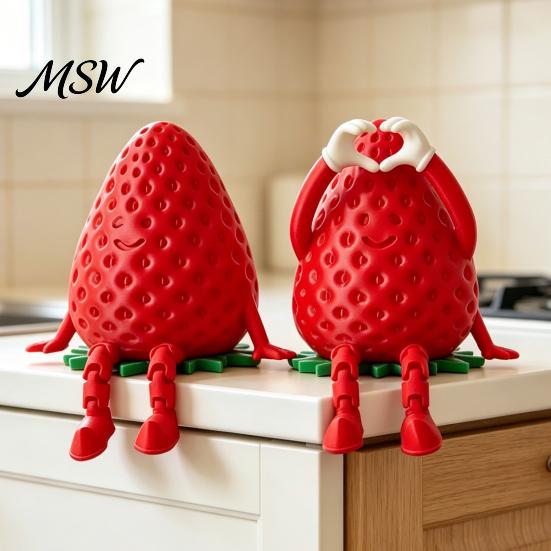 Kawaii Room Decor Accessories 3D Printed Articulated Strawberry Storage Box, Cute Figurine with Funny Desk for Women Movable Limbs, Mini Trinket