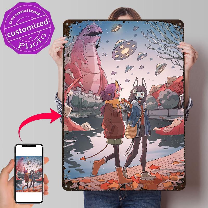 Walking on a Park Personalized D Textured Metal Poster Wall Art Tinplate Sign for Vintage Retro Decoration Gaming Office Decor