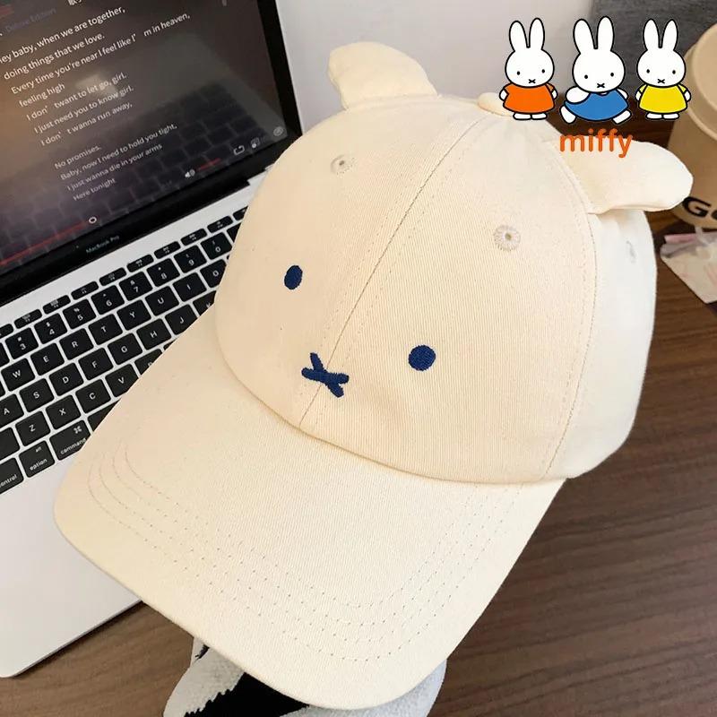 Kawaii Miffy Baseball Cap Korean Cute Cartoon Rabbit Ear Casual Peaked Cap Student Sun Protection Hat Girl Holiday Gift