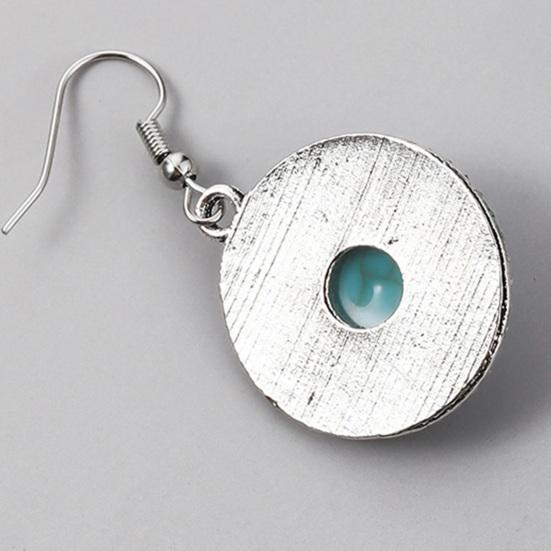 1 Pair Women Hook Round Style Shape Retro Bohemian Earrings Faux Turquoise Stainless