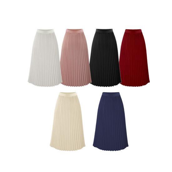 Autumn Winter Pleated Skirt Elastic High Waist Calf-Length Casual Loose Skirt Elegant Ladies Solid Color Long Skirt Women Clothing Streetwear