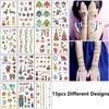 15 Sheets Children Cute Cartoon Unicorn Temporary Tattoo Stickers Baby Shower Kids Body Makeup Sticker Tattoos Mermaid SP-203