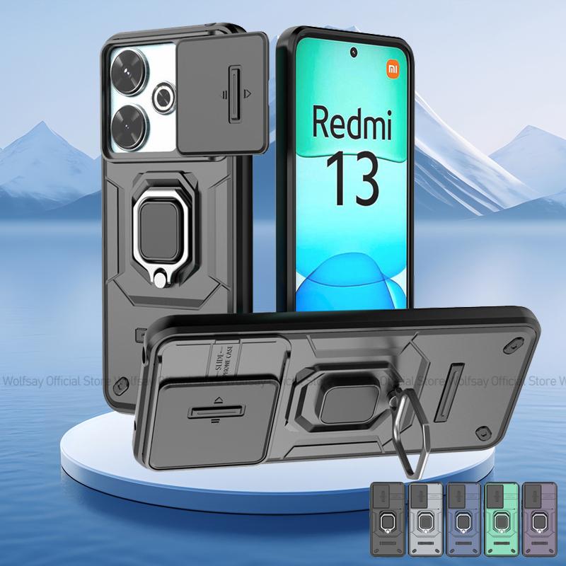 Для Xiaomi Redmi 13x Чехол Сдвижная Камера Чехол для Телефона Xiaomi Redmi 13x Чехол Броня ПК Ударопрочный С Подставкой Задняя Крышка Xiaomi Redmi 13x