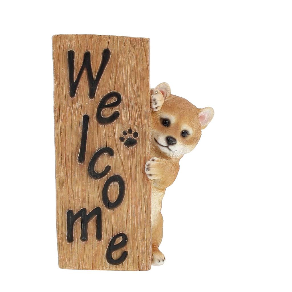 Benny's Dog Figurine, Interior Welcome Board, Polyresin, Benny's Animal Welcome, Red Shiba Inu, QB-035G