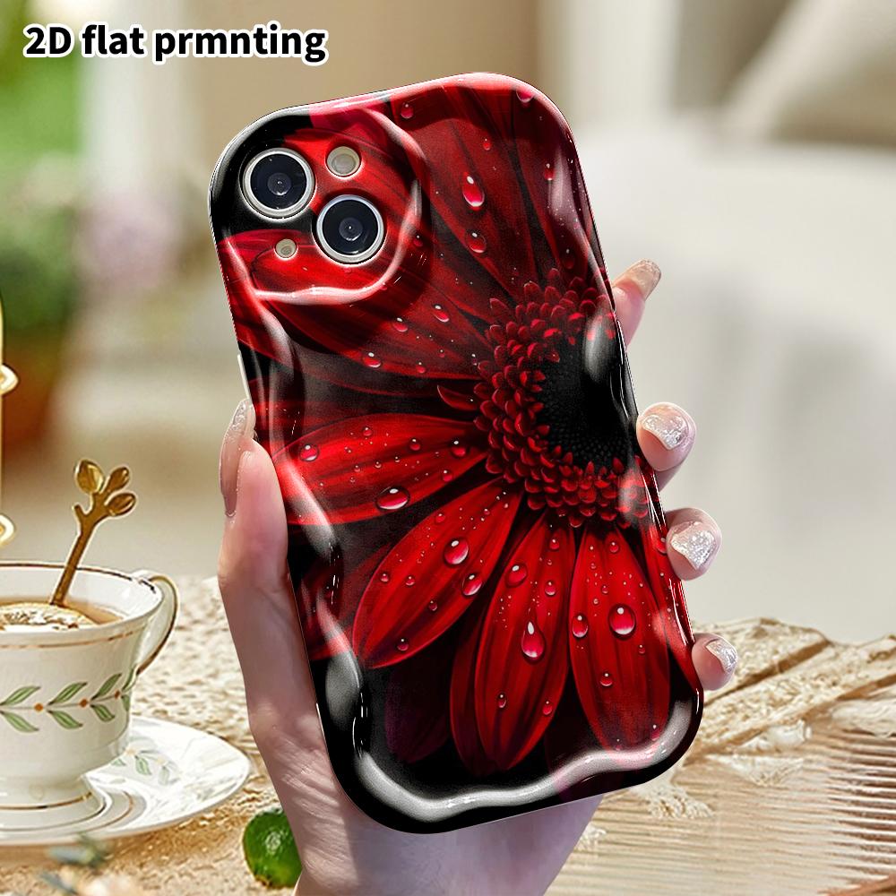 Phone Case: 2D flat design, fits iPhone 12/13/14/15/16/17/18 Pro, phone decoration, Gerbera daisy with water droplets, Halloween and Christmas gifts