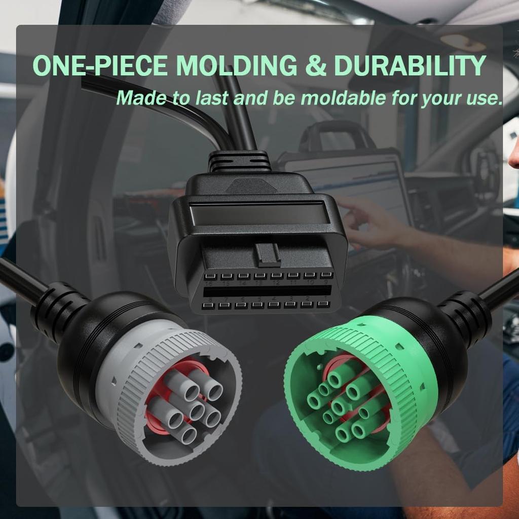 2-in-1 OBD2 Adapter Cable,9 Pin J1939 and 6 Pin J1708 to 16 Pin OBD2 Adapter Split Y Cable for Diesel Truck Heavy Duty Diagnostic