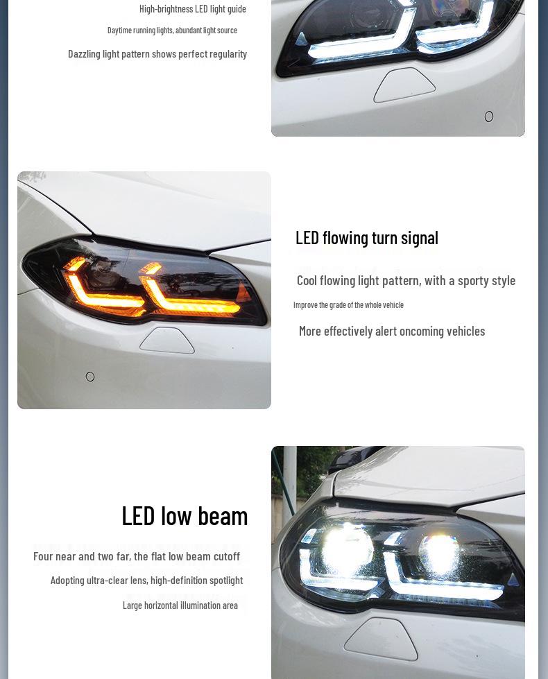 LED Bi-Xenon Headlight Assembly with Flowing Turn Signal for 11-17 BMW 5 Series