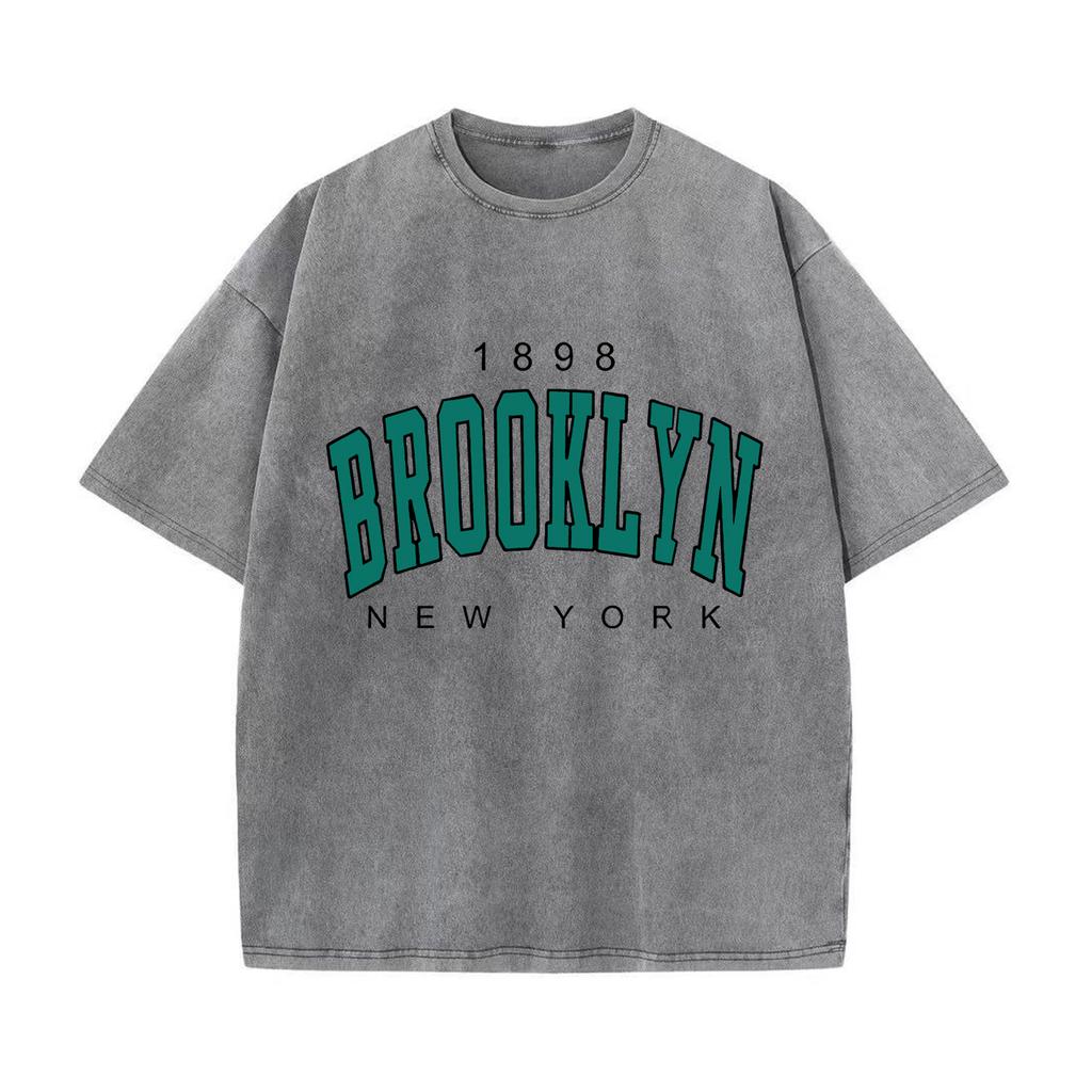 Ретро-стираная винтажная футболка 1898 New York Printed Women T Shirt Fashion Fleece T Shirt Creativity Pullover Clothing