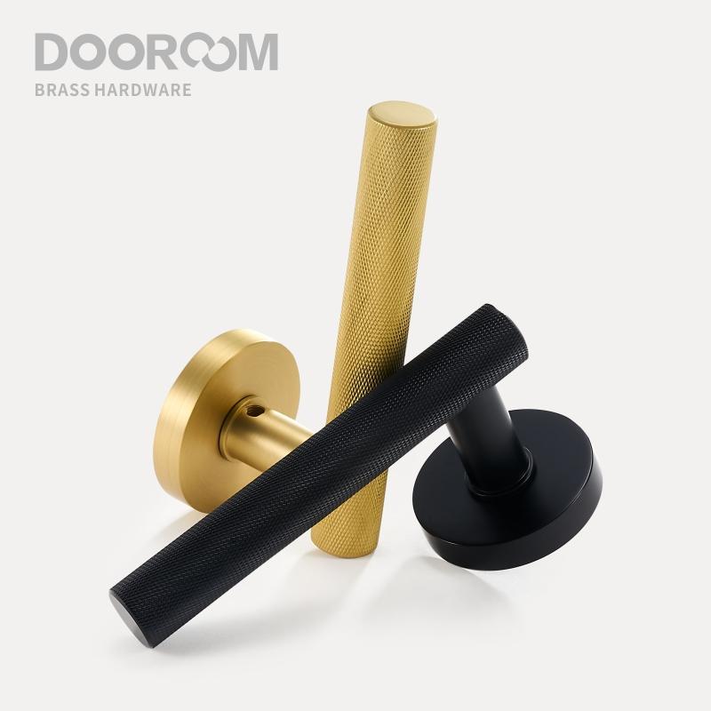 Dooroom Набор замков для дверей из латуни с накатанной поверхностью Современный Золотой Черный Внутренний Спальня Ванная Двойная Деревянная Дверь Комплект с ручкой-рычагом Заглушка Ручка
