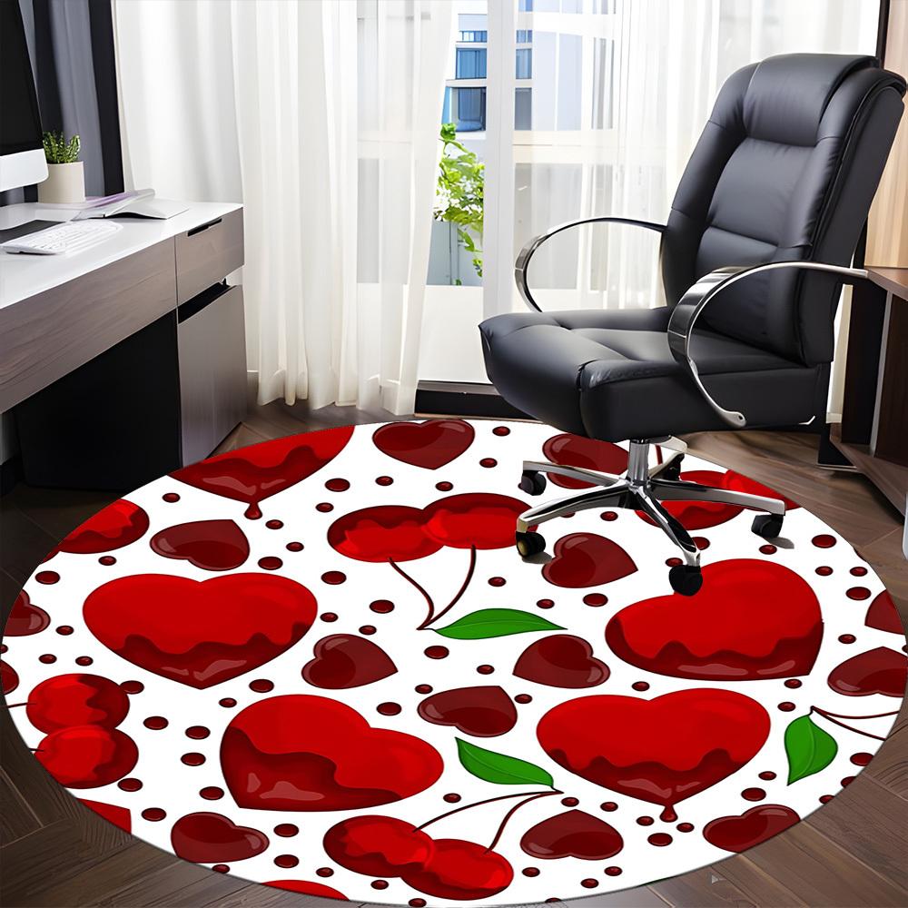 1pc Cherries Hearts Office Round Rug, Non-slip, Soft and Durable Office Rug for Interior Decoration, Perfect for Office,Decoration yy260204035