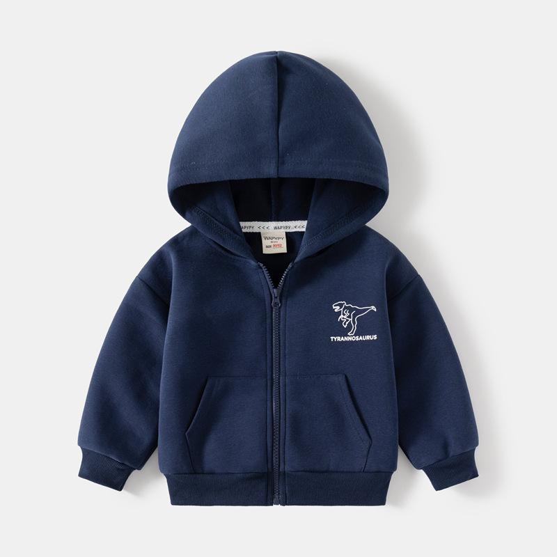 Детское пальто на молнии 2023, повседневная толстовка с капюшоном и динозавром для мальчиков