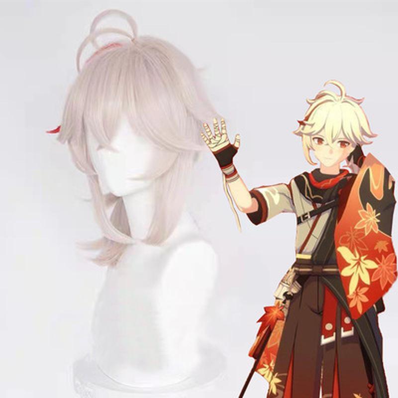 Kazuha Косплей Парик Genshin Impact 46 см Короткие Волосы Аниме Косплей Хэллоуин Термостойкие Синтетические Парики