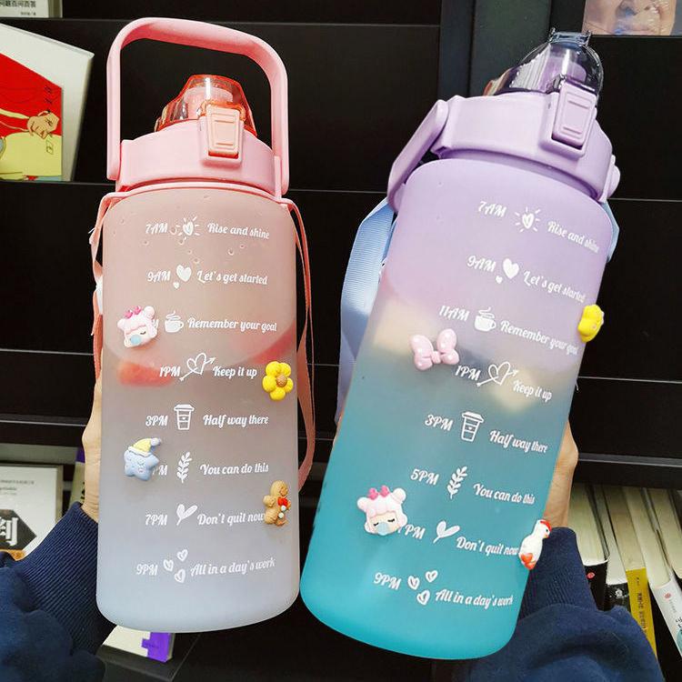 2000 мл Большая емкость для хранения, космическая кружка со шкалой и трубочкой, переносная пластиковая бутылка для воды для спорта, большая бутылка для воды