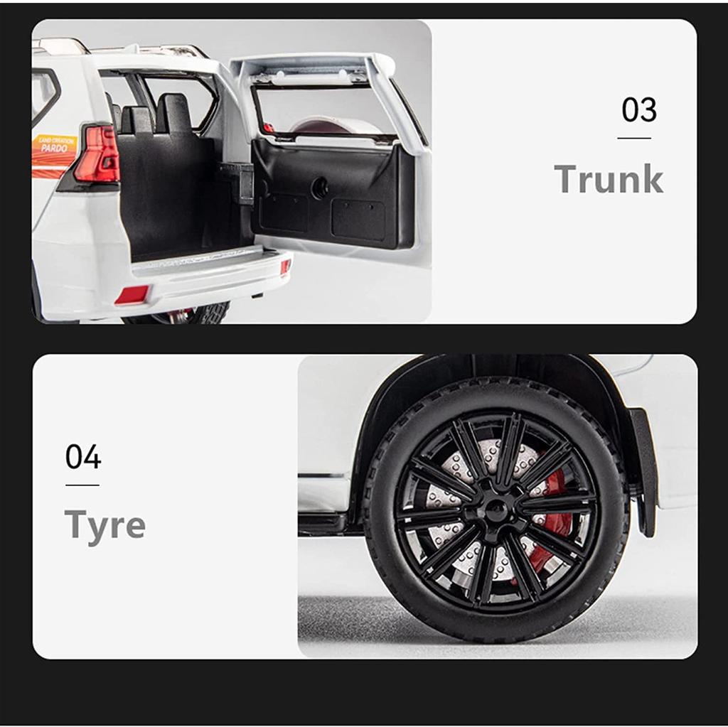 Масштаб 1/24 Toyota Land Cruiser, литая под давлением модель автомобиля, игрушечный автомобиль с откатным механизмом, звуком и светом для детей, коллекция подарков для мальчиков и девочек