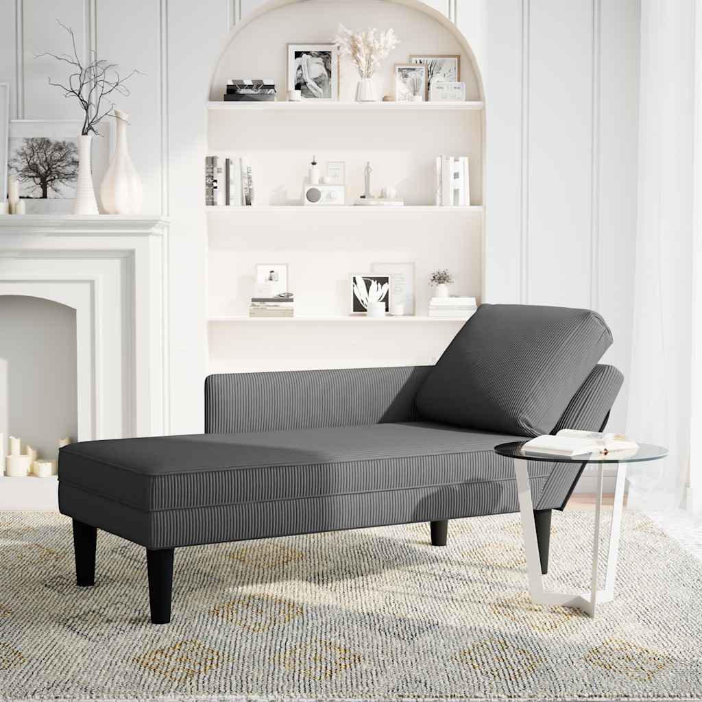 Dark Grey Cord Fabric Chaise Longue with Cushion