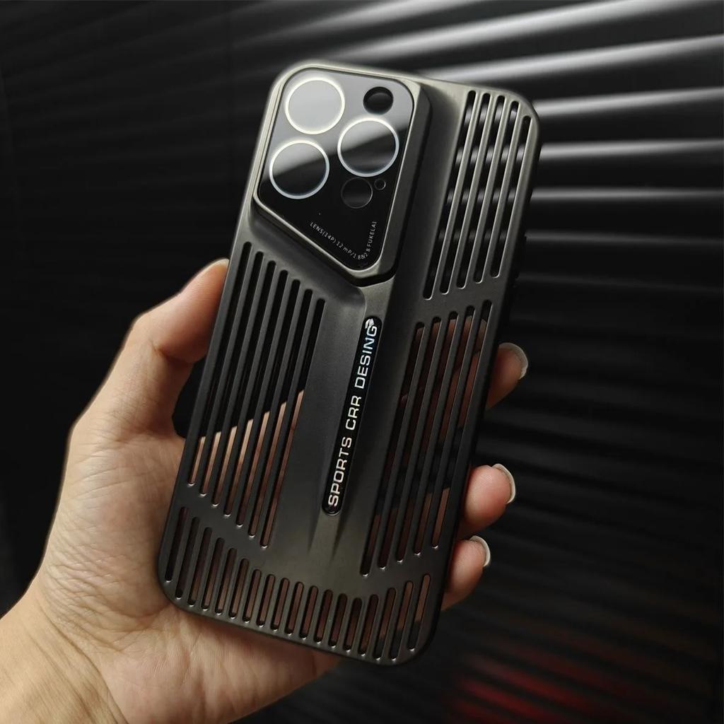 Matte Slim Full Lens Protection Hard Phone Case for iPhone 16 15 14 13 12 Pro Max Plus Fashion Hollow Heat Dissipation PC Cover