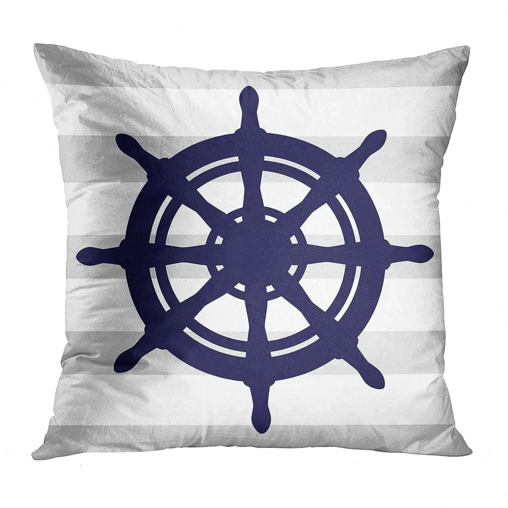 Navy & White Nautical Pattern Throw Pillow Cover With Short Plush Print Living Room Sofa Decoration Cushion Cover Pillow Covers