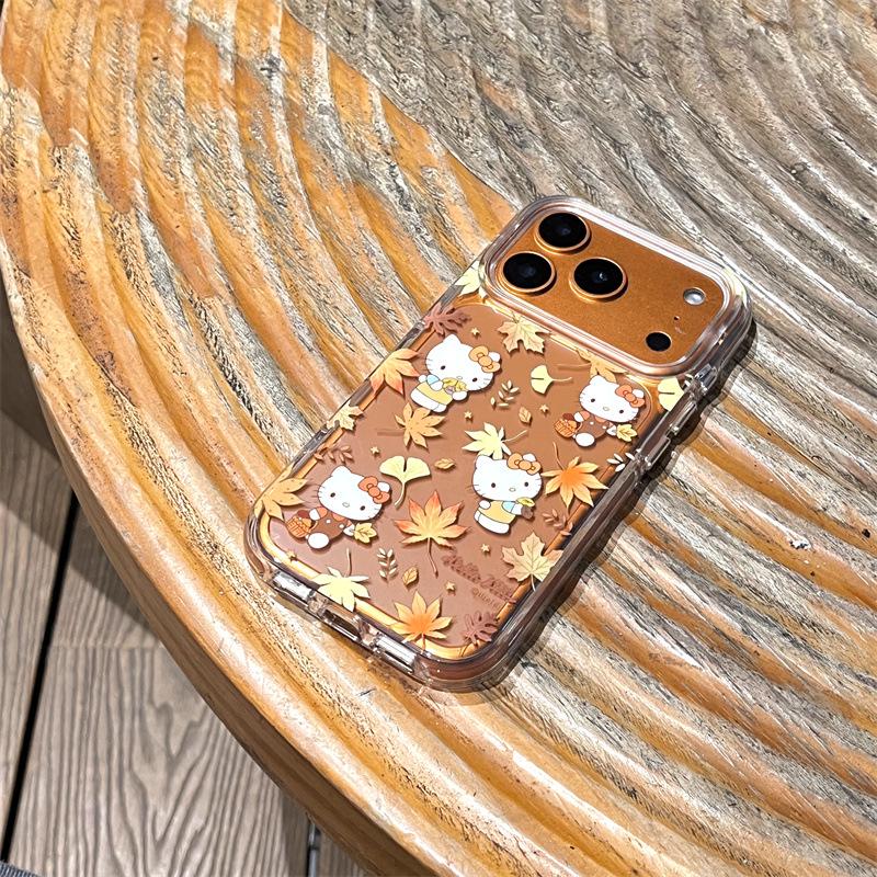 Чехол Hello Kitty с кленовым листом для iPhone 17/16 Pro Max/15/14 - Осенне-зимний, полупрозрачный желтый