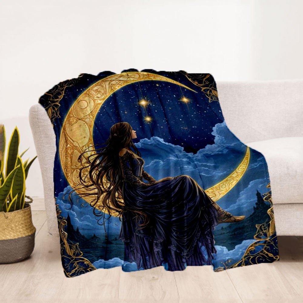 "Mystic Moonlit Elegance Dress"Blanket Flannel Throw Blanket for Sofa, Bed, Travel, Camping, Office, Couch, Chair, And Bed Gift for Christma