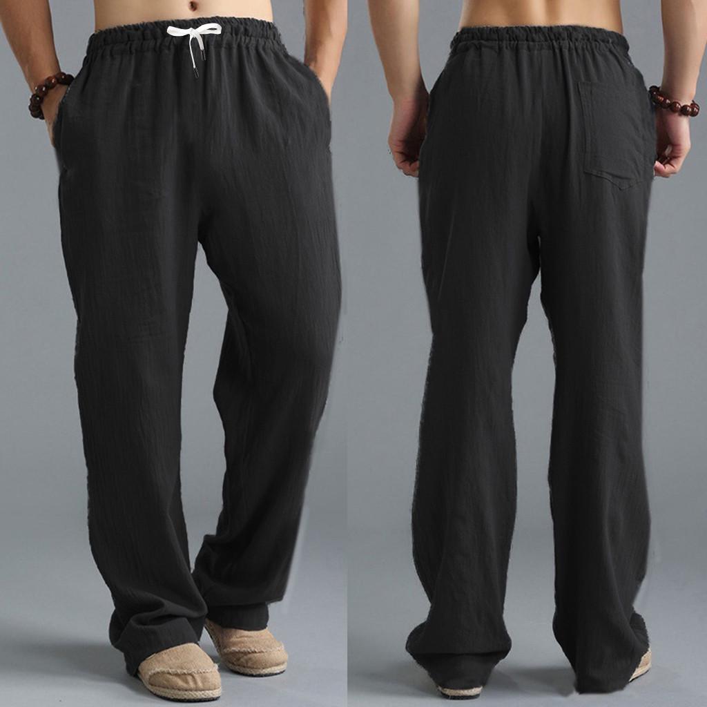 Мужские модные брюки в льняном стиле, свободные повседневные дышащие уличные летние однотонные спортивные костюмы